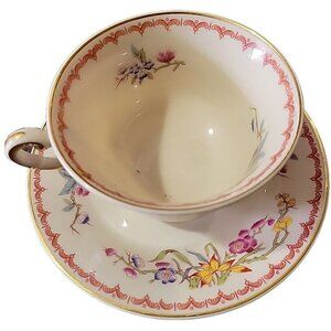 Syracuse China Old Ivory Bombay America  Cup Saucer Floral Gold Trim Vtg CHIP